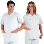 045000 - Casacca collo a V UNISEX a manica corta Bianco 100% cotone ISACCO - Abbigliamento da lavoro