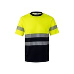 305509-61+20 - T-SHIRT ALTA VISIBILITA' BICOLORE BLU NAVY/GIALLO FLUO MC RS BANDA SEGMENTATA - Abbigliamento da lavoro