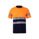 305509-61+19 - T-SHIRT ALTA VISIBILITA' BICOLORE BLU NAVY/ARANCIO FLUO MC RS BANDA SEGMENTATA - Abbigliamento da lavoro