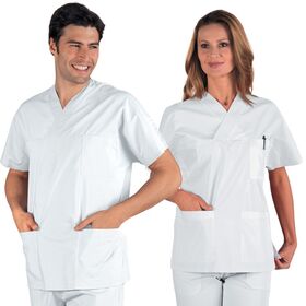 045000 - Casacca collo a V UNISEX a manica corta Bianco 100% cotone ISACCO - Abbigliamento da lavoro