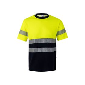 305509-61+20 - T-SHIRT ALTA VISIBILITA' BICOLORE BLU NAVY/GIALLO FLUO MC RS BANDA SEGMENTATA - Abbigliamento da lavoro