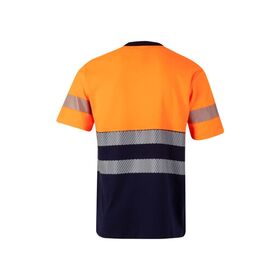 305509-61+19 - T-SHIRT ALTA VISIBILITA' BICOLORE BLU NAVY/ARANCIO FLUO MC RS BANDA SEGMENTATA - Abbigliamento da lavoro